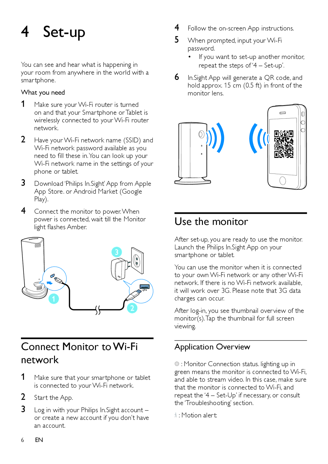 Philips M100E user manual Set-up, Application Overview, Motion alert 