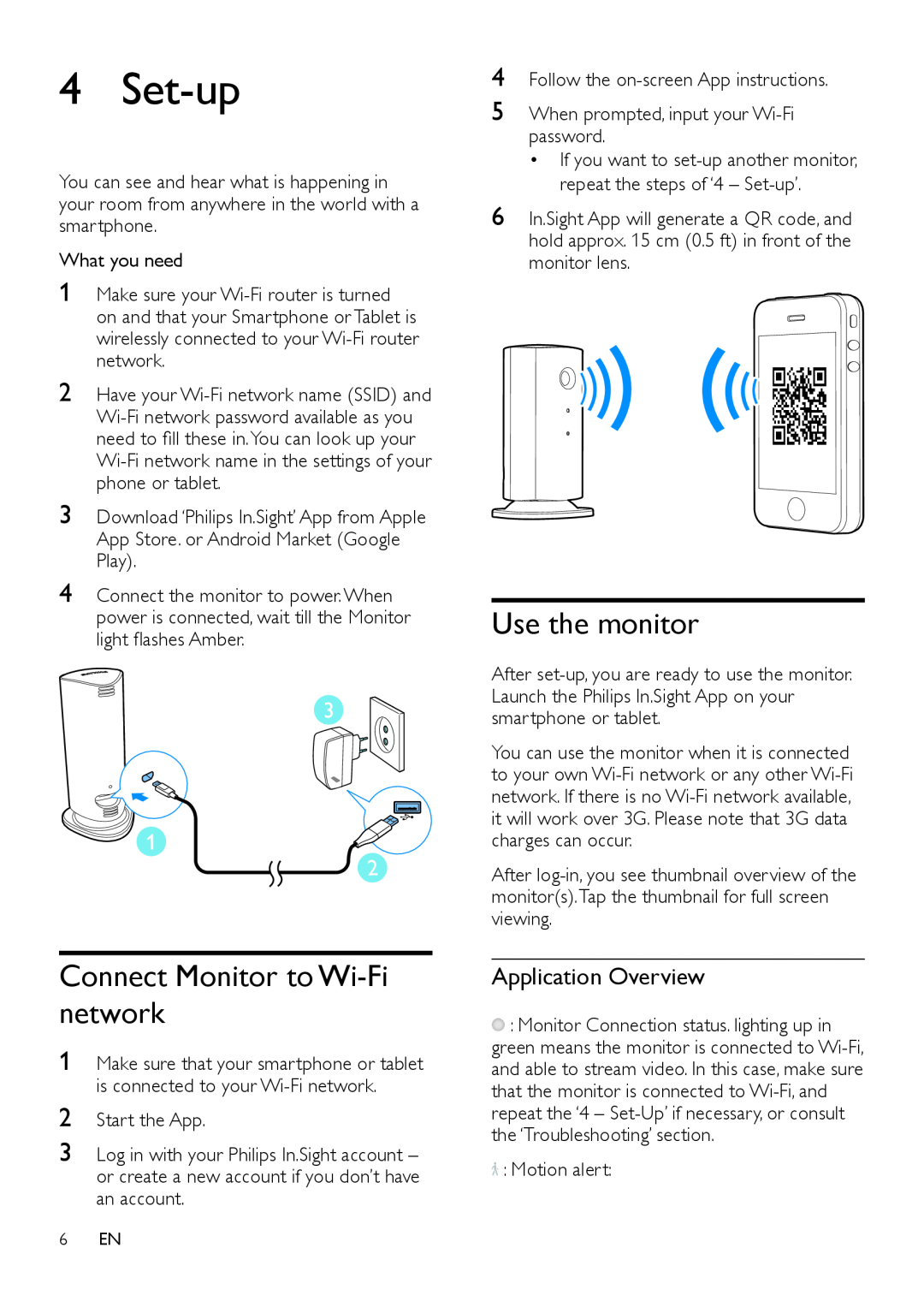Philips M100E user manual Set-up, Connect Monitor to Wi-Finetwork, Use the monitor, Application Overview 