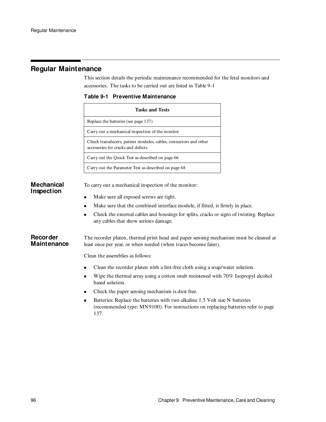 Philips M1353A, M1351A manual Regular Maintenance, Mechanical, Inspection, Recorder 