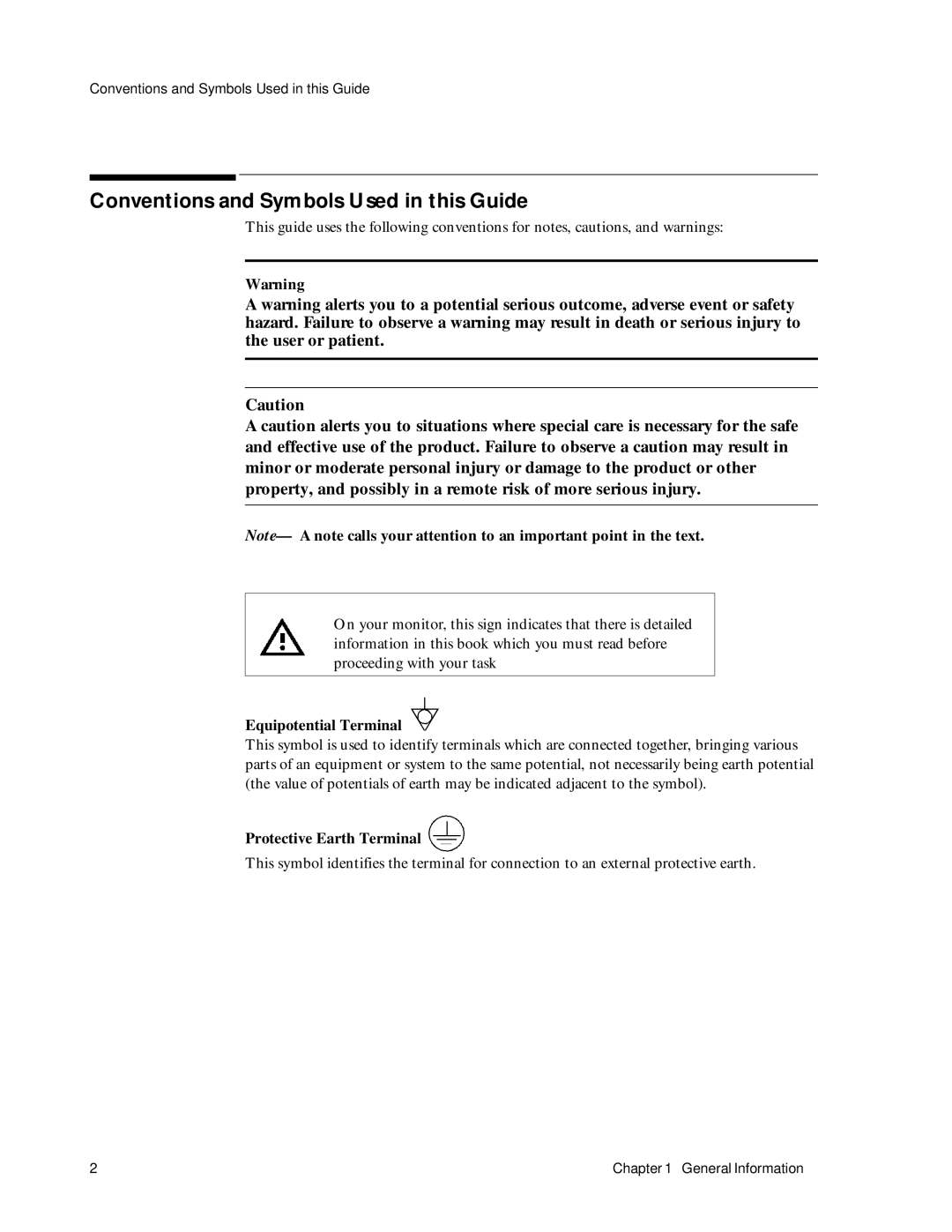 Philips M1353A, M1351A manual Conventions and Symbols Used in this Guide, Equipotential Terminal 