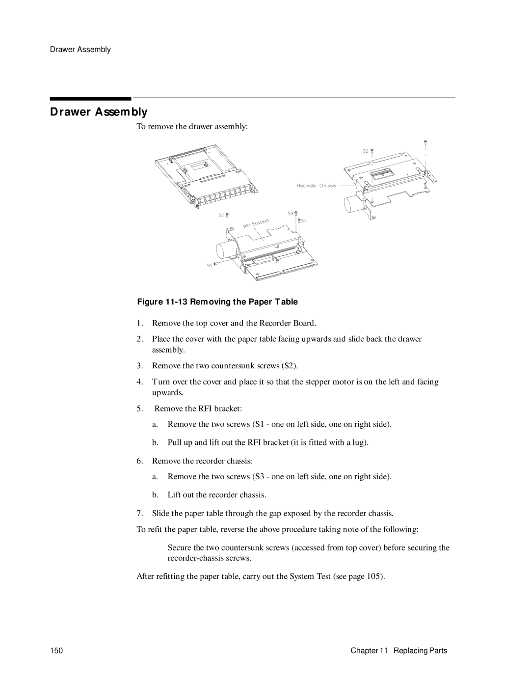 Philips M1353A, M1351A manual Drawer Assembly, Remove the recorder chassis 