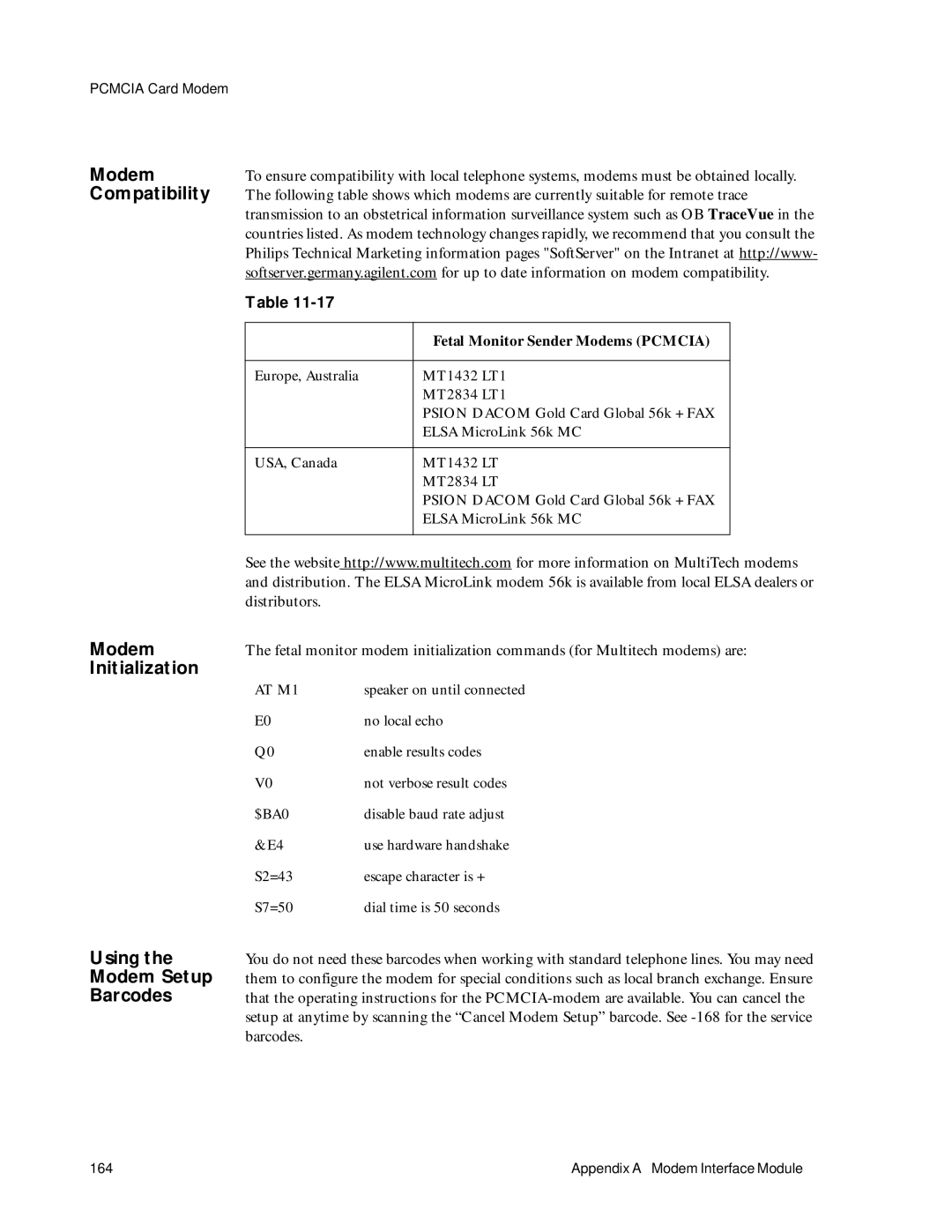 Philips M1353A, M1351A manual Compatibility, Initialization, Using Modem Setup Barcodes 