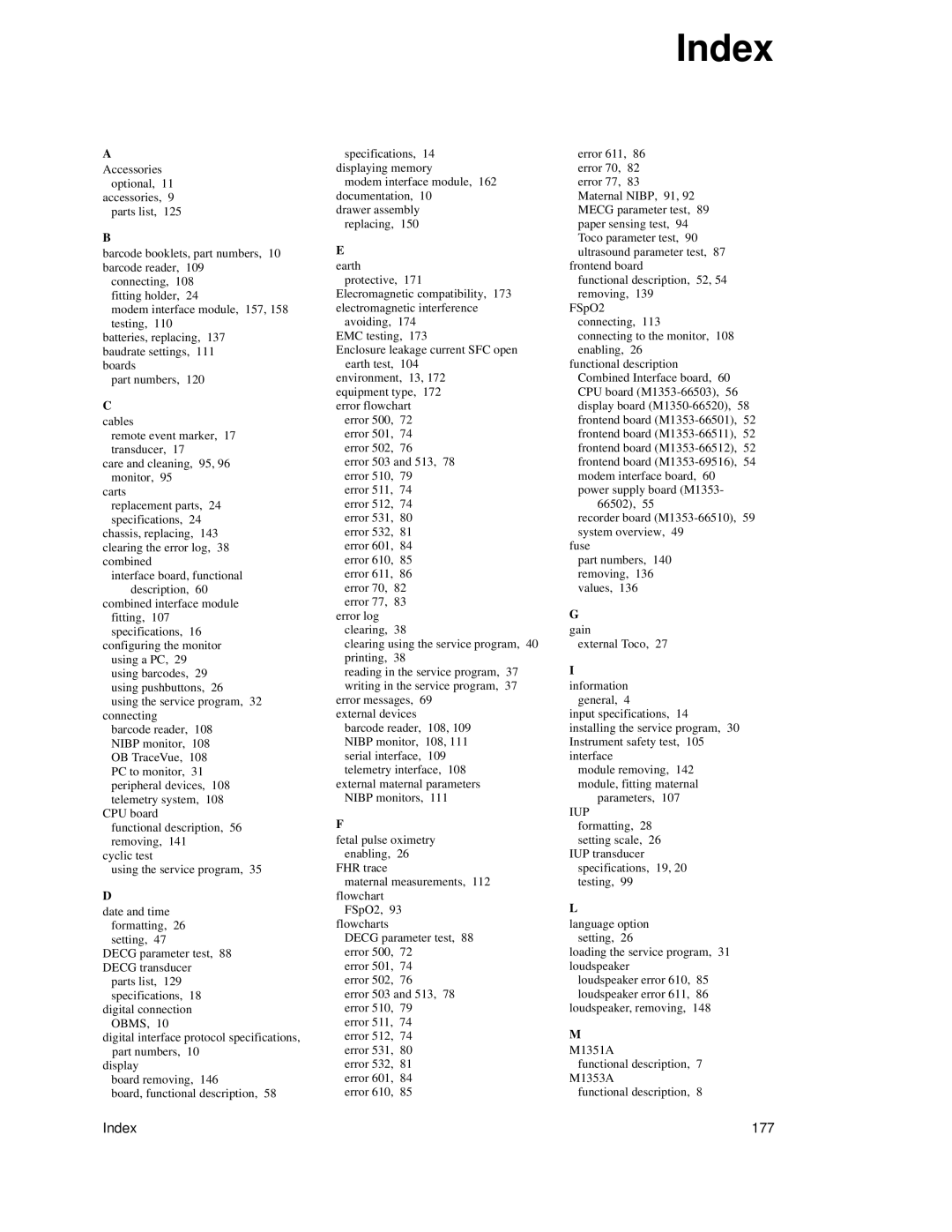 Philips M1351A, M1353A manual Index 