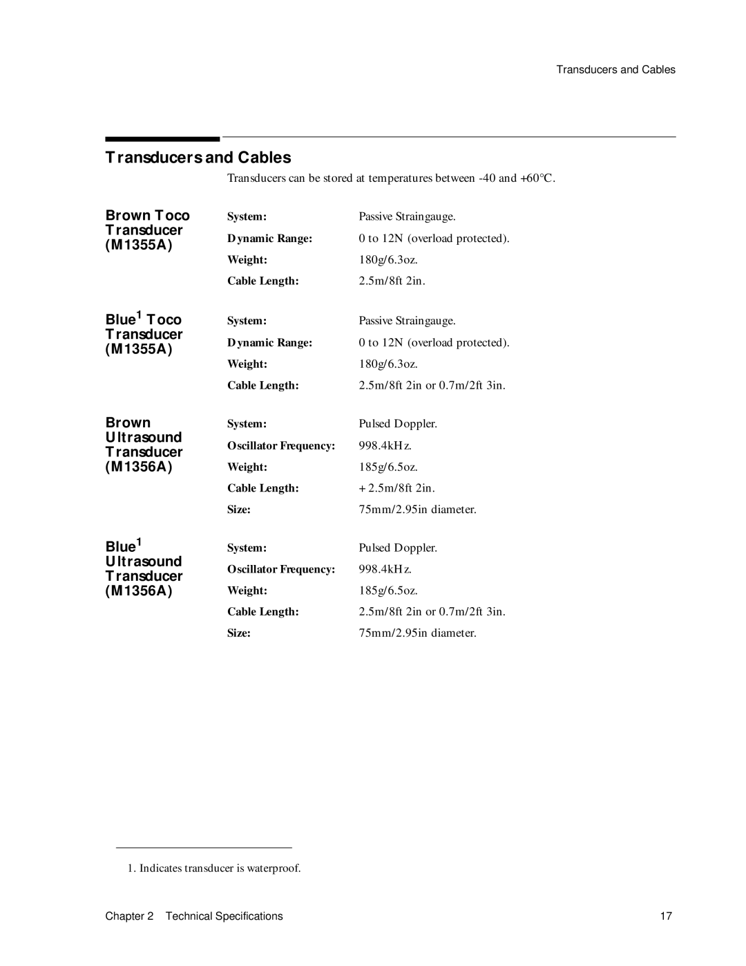 Philips M1351A, M1353A manual Transducers and Cables 