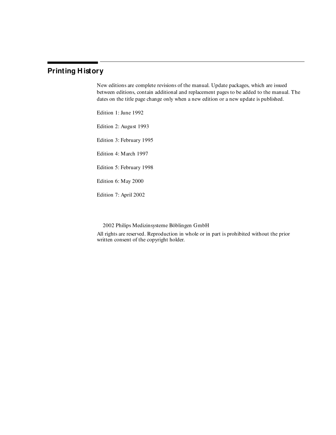 Philips M1351A, M1353A manual Printing History 