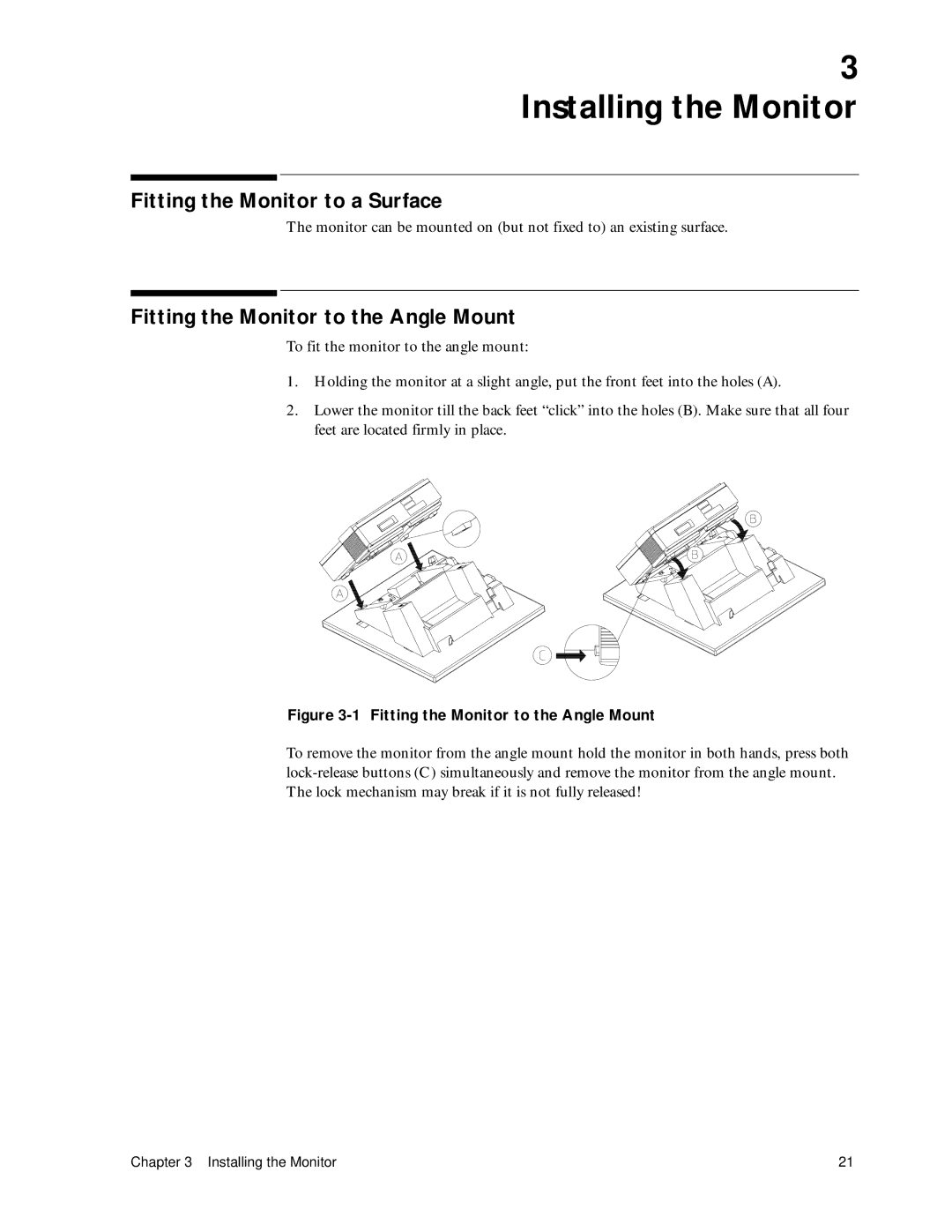 Philips M1351A, M1353A manual Fitting the Monitor to a Surface, Fitting the Monitor to the Angle Mount 