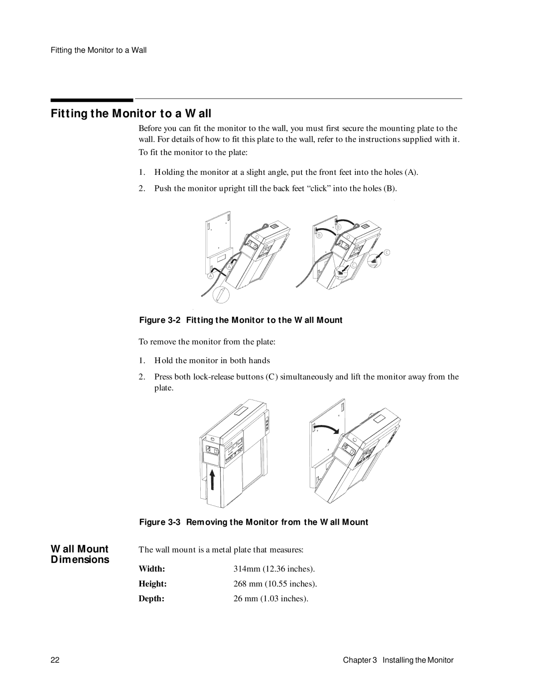 Philips M1353A, M1351A manual Fitting the Monitor to a Wall, Fitting the Monitor to the Wall Mount 