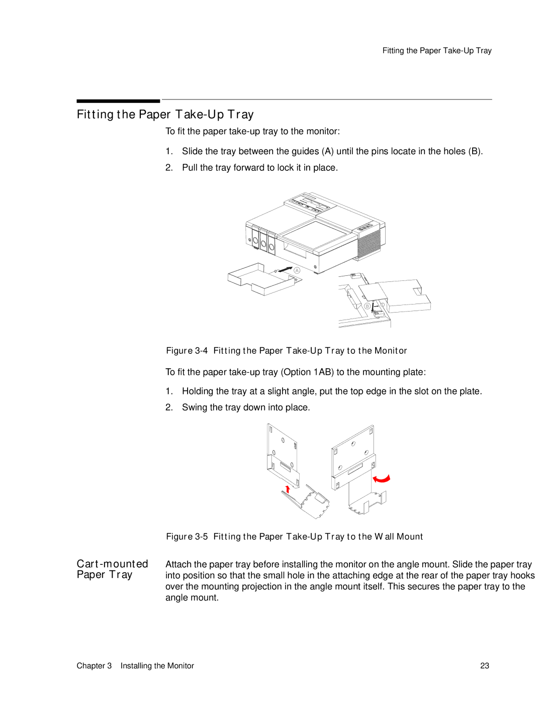 Philips M1351A, M1353A manual Fitting the Paper Take-Up Tray to the Monitor 