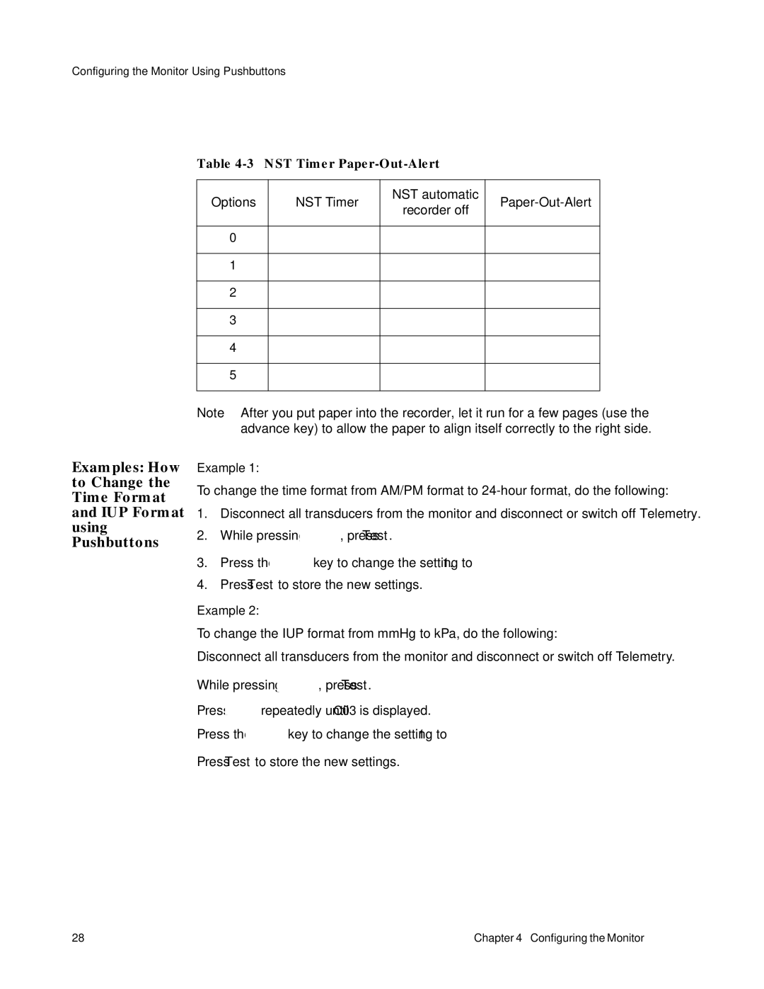 Philips M1353A, M1351A manual NST Timer Paper-Out-Alert, Options NST Timer NST automatic Paper-Out-Alert 