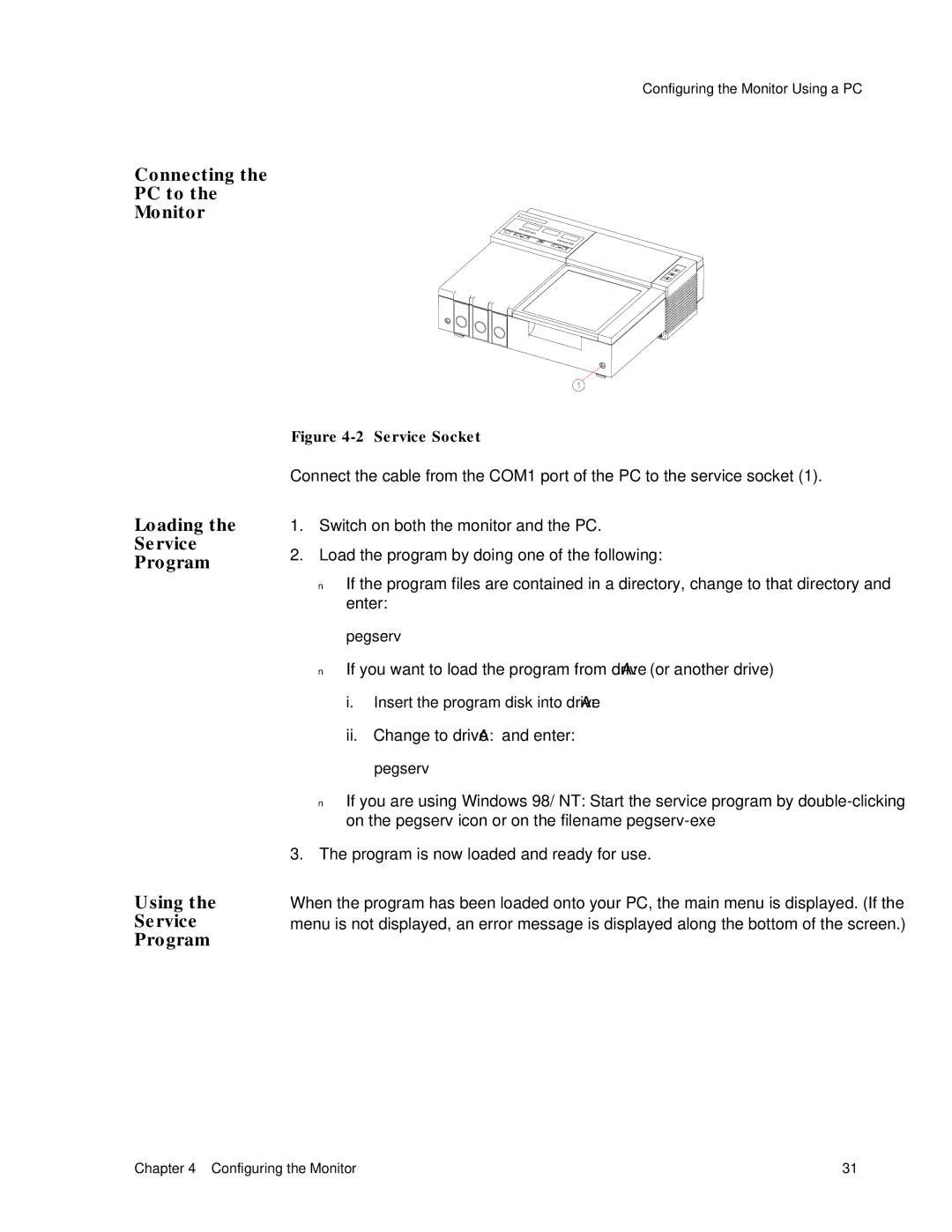 Philips M1351A, M1353A manual Connecting PC to Monitor Loading Service Program Using 