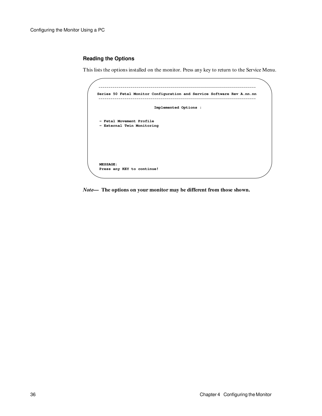 Philips M1353A, M1351A manual Reading the Options 