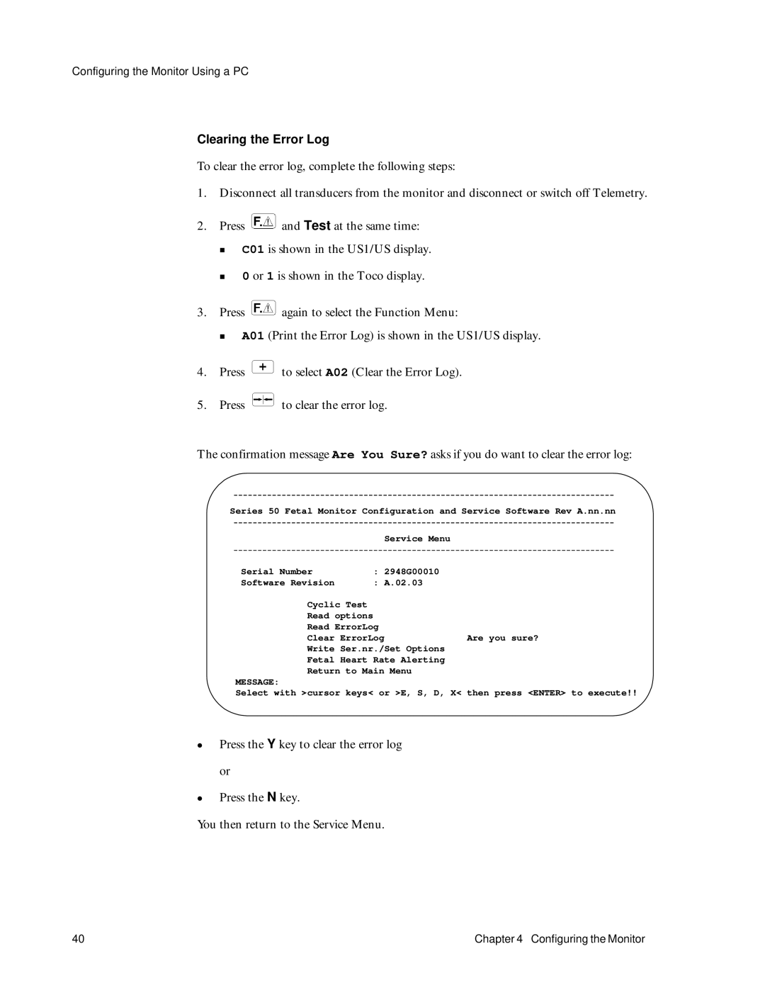 Philips M1353A, M1351A manual Clearing the Error Log 