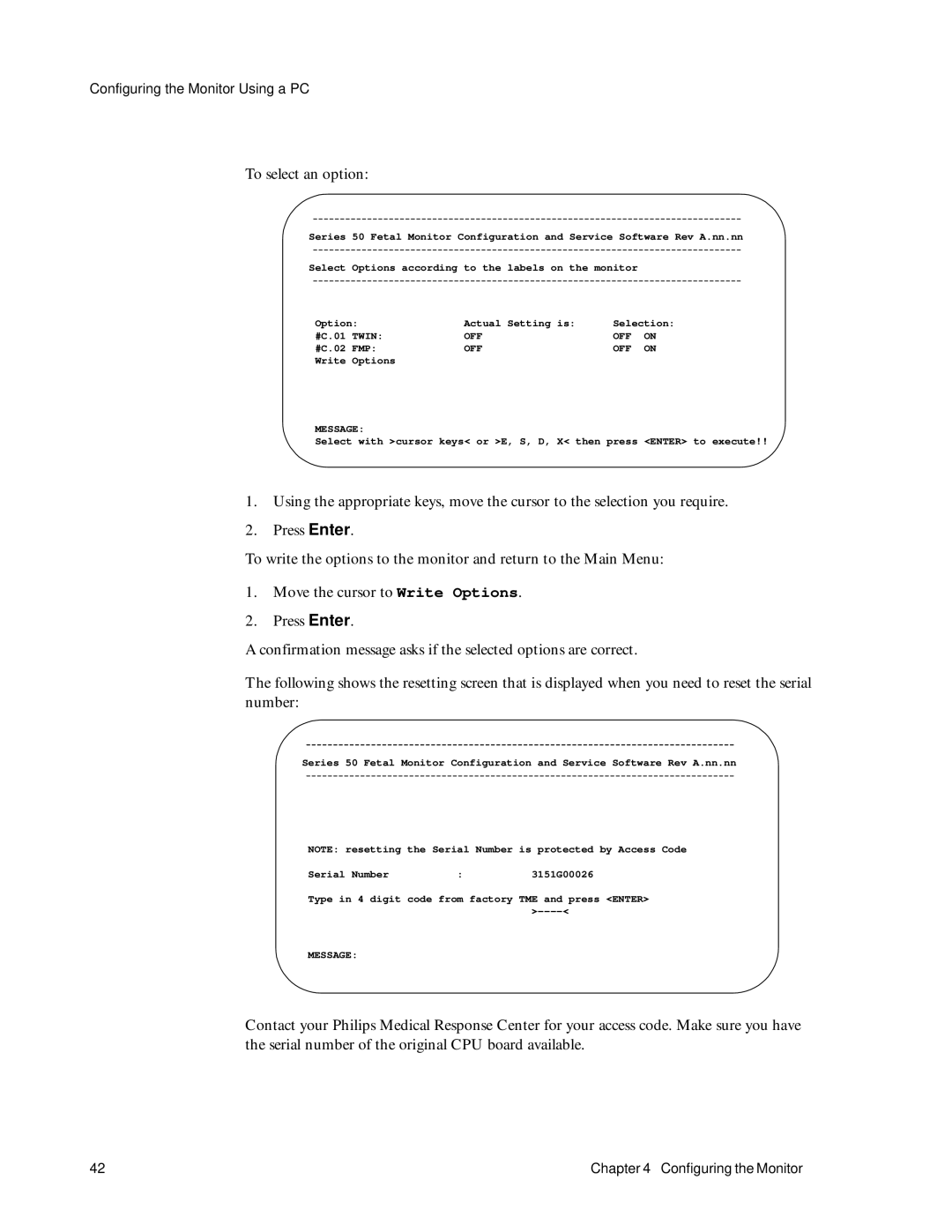 Philips M1353A, M1351A manual To select an option 