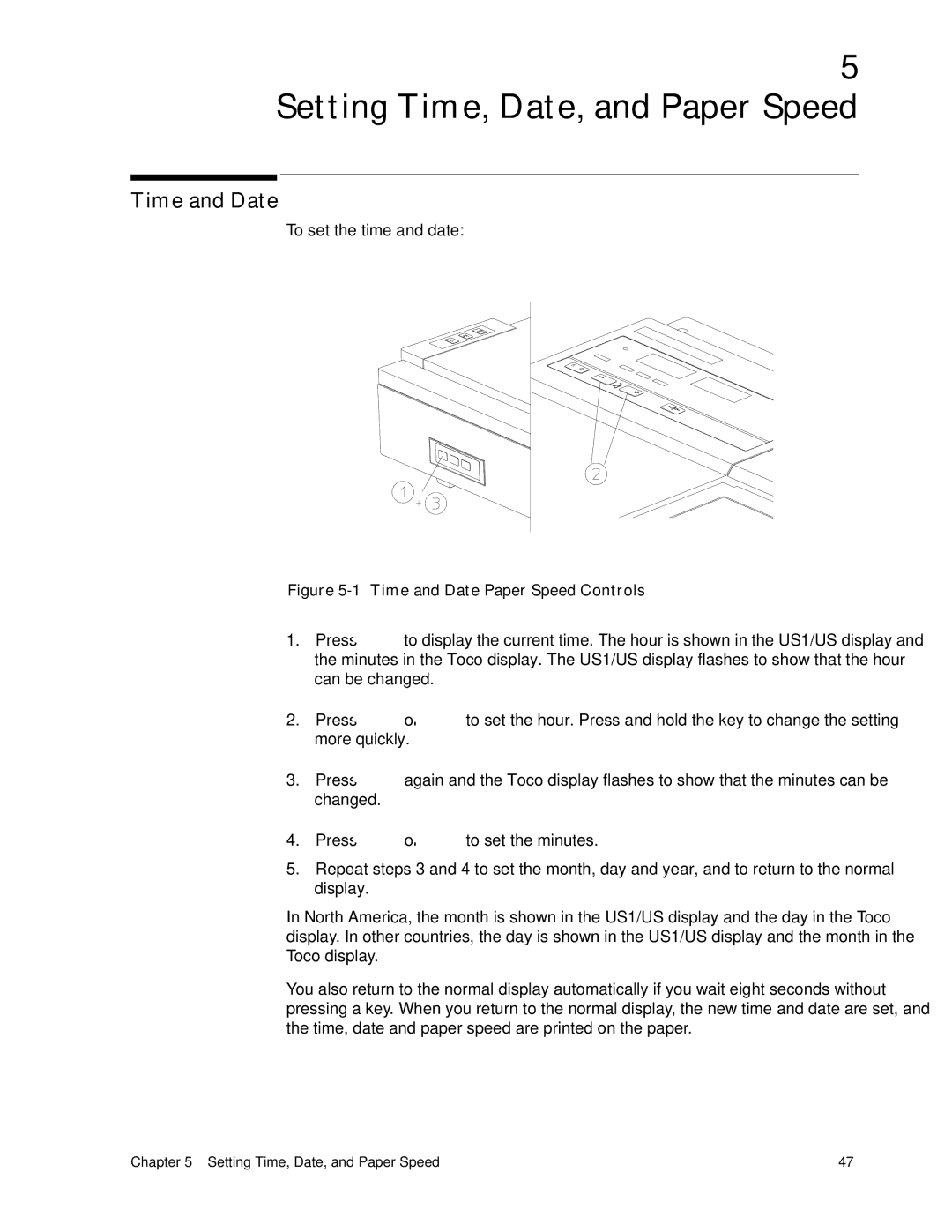 Philips M1351A, M1353A manual Setting Time, Date, and Paper Speed, Time and Date 