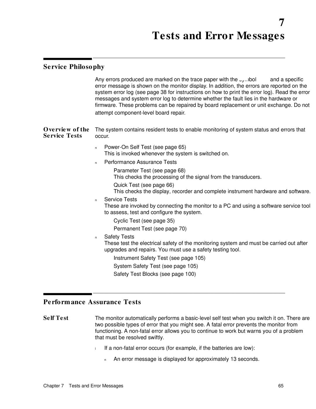 Philips M1351A, M1353A manual Service Philosophy, Performance Assurance Tests, Overview, Service Tests, Self Test 