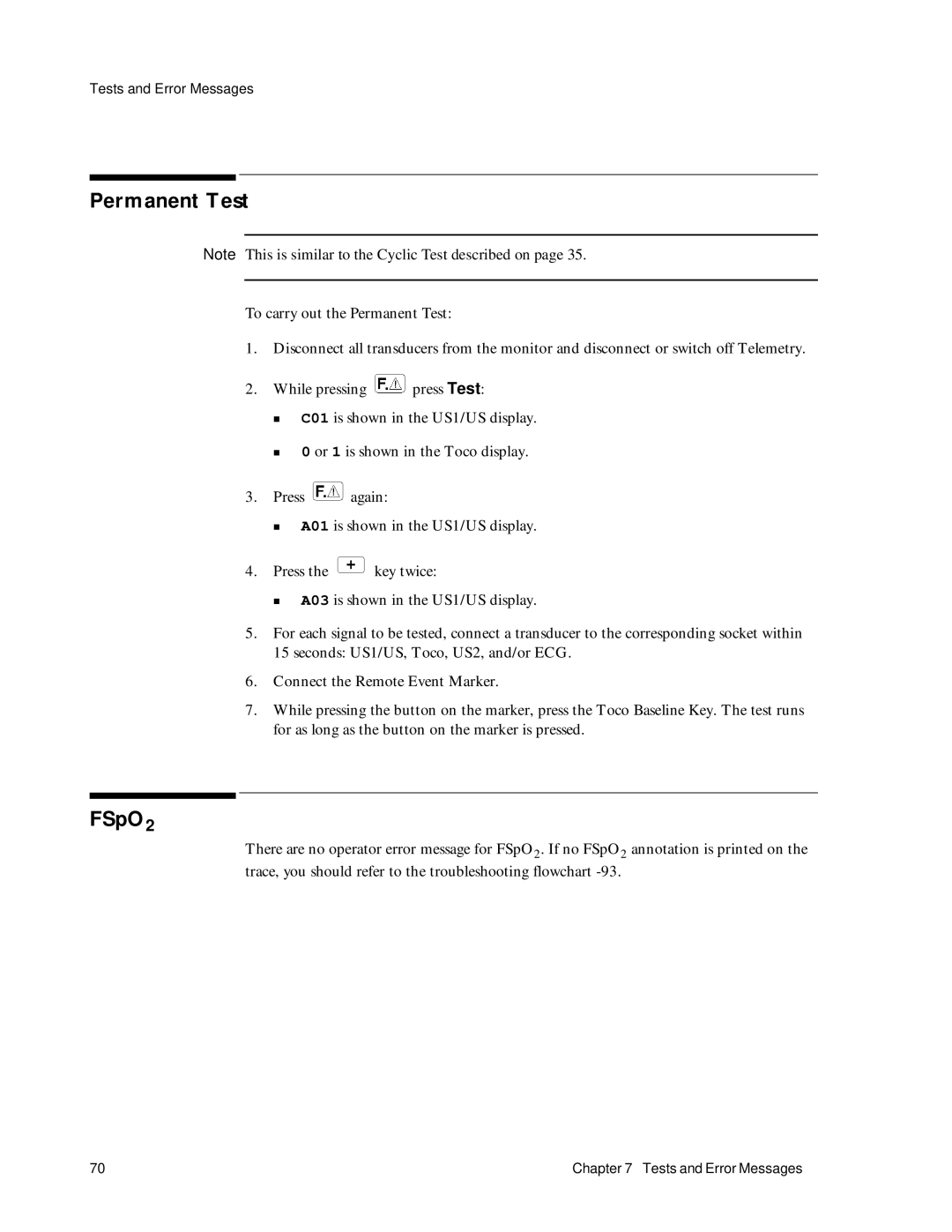 Philips M1353A, M1351A manual Permanent Test, FSpO2 