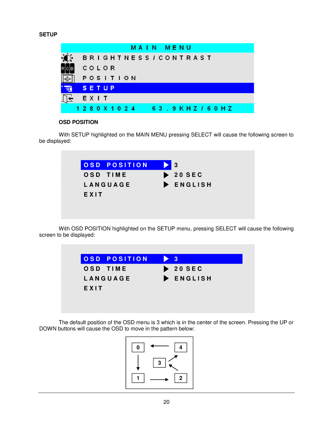 Philips M1500T manual S I T I O N, Setup OSD Position 