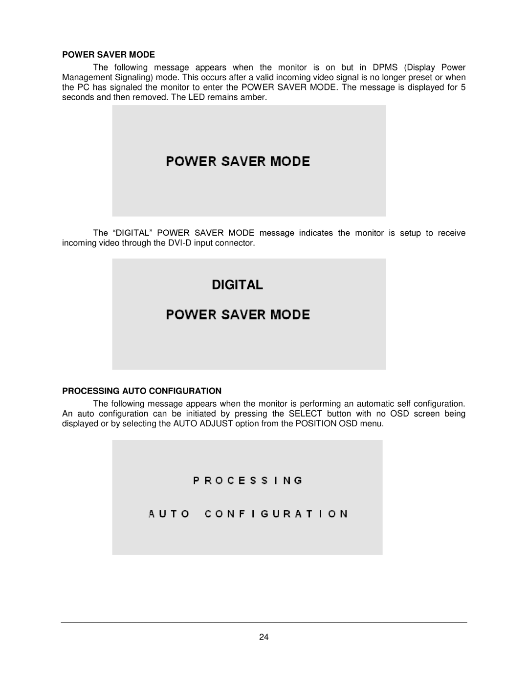 Philips M1500T manual Power Saver Mode, Processing Auto Configuration 