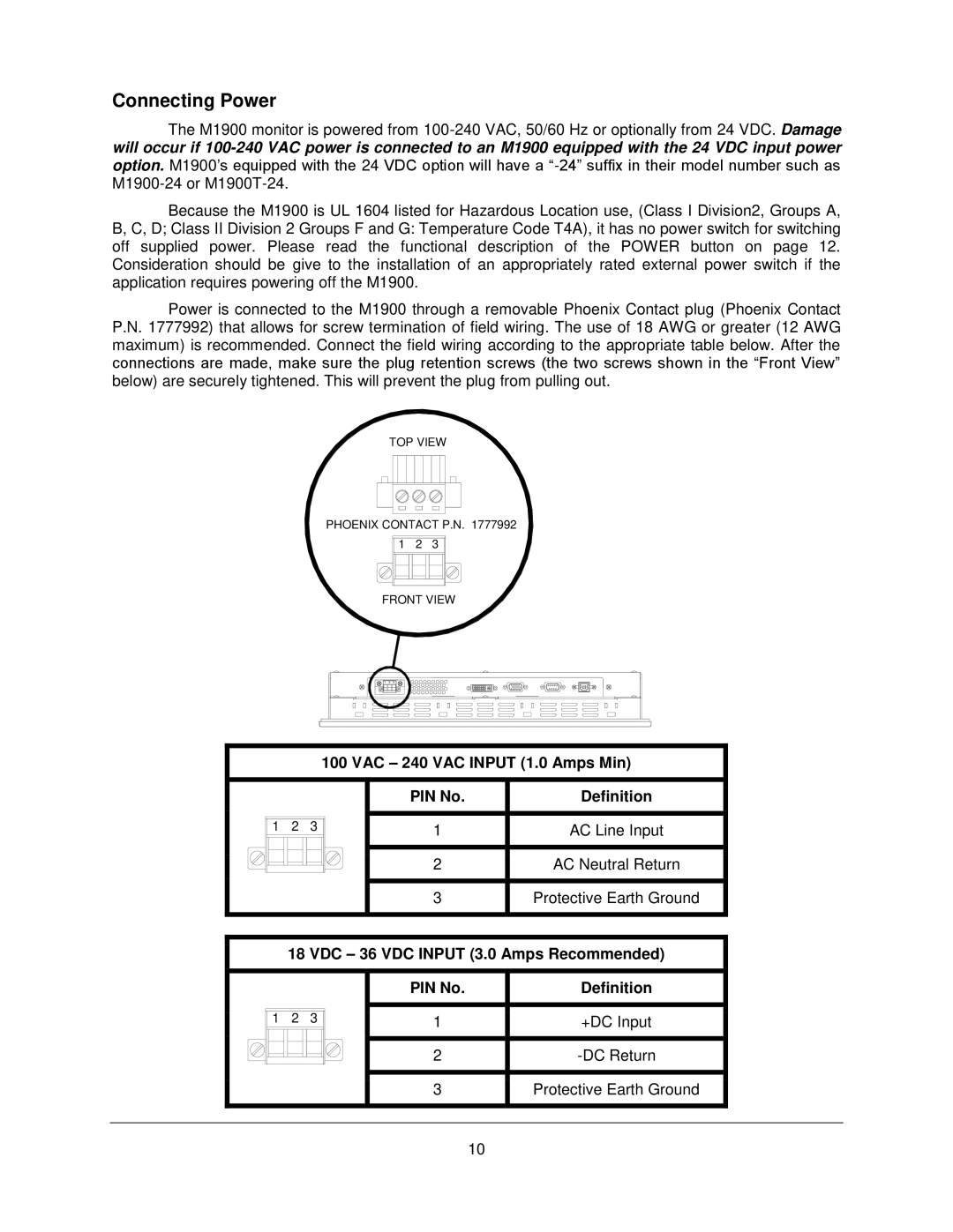 Philips M1900T manual Connecting Power 