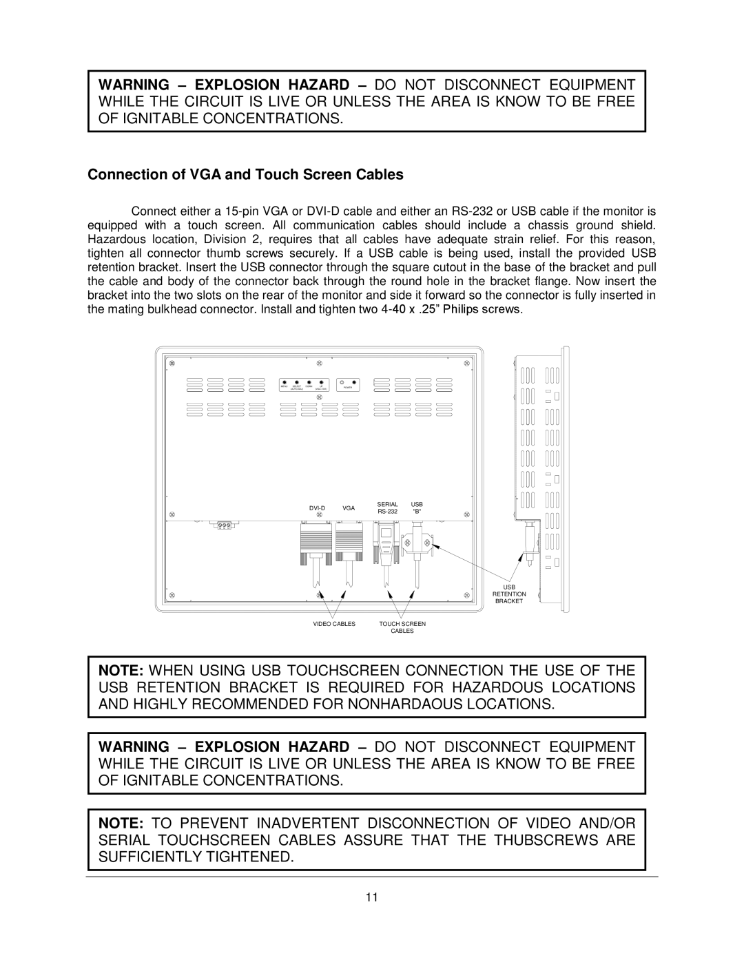 Philips M1900T manual Connection of VGA and Touch Screen Cables 