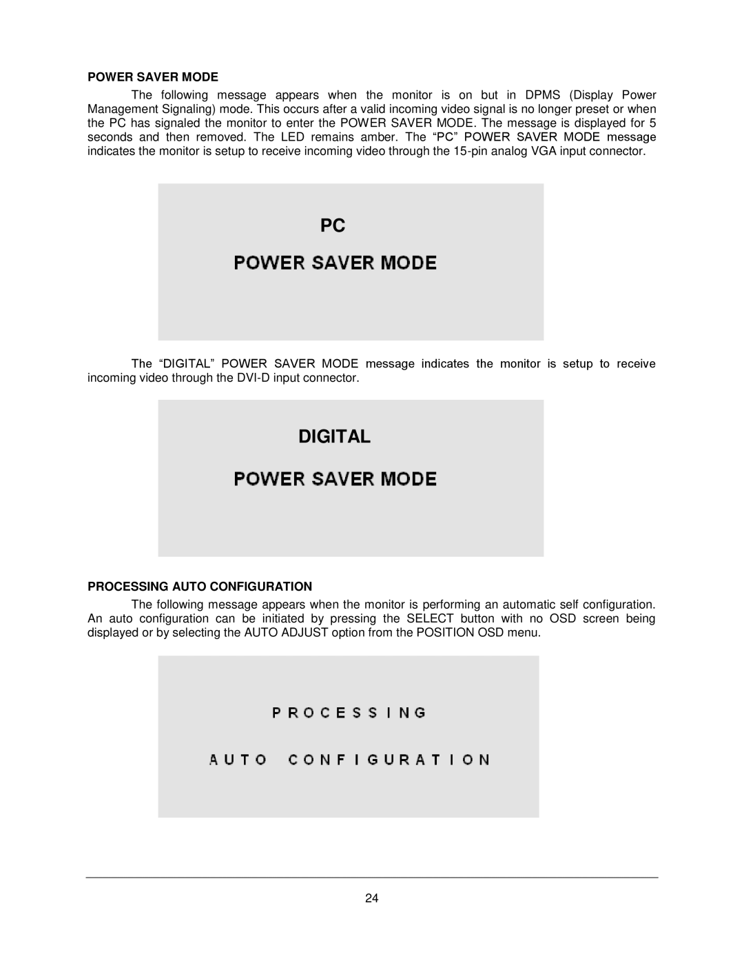 Philips M1900T manual Power Saver Mode, Processing Auto Configuration 