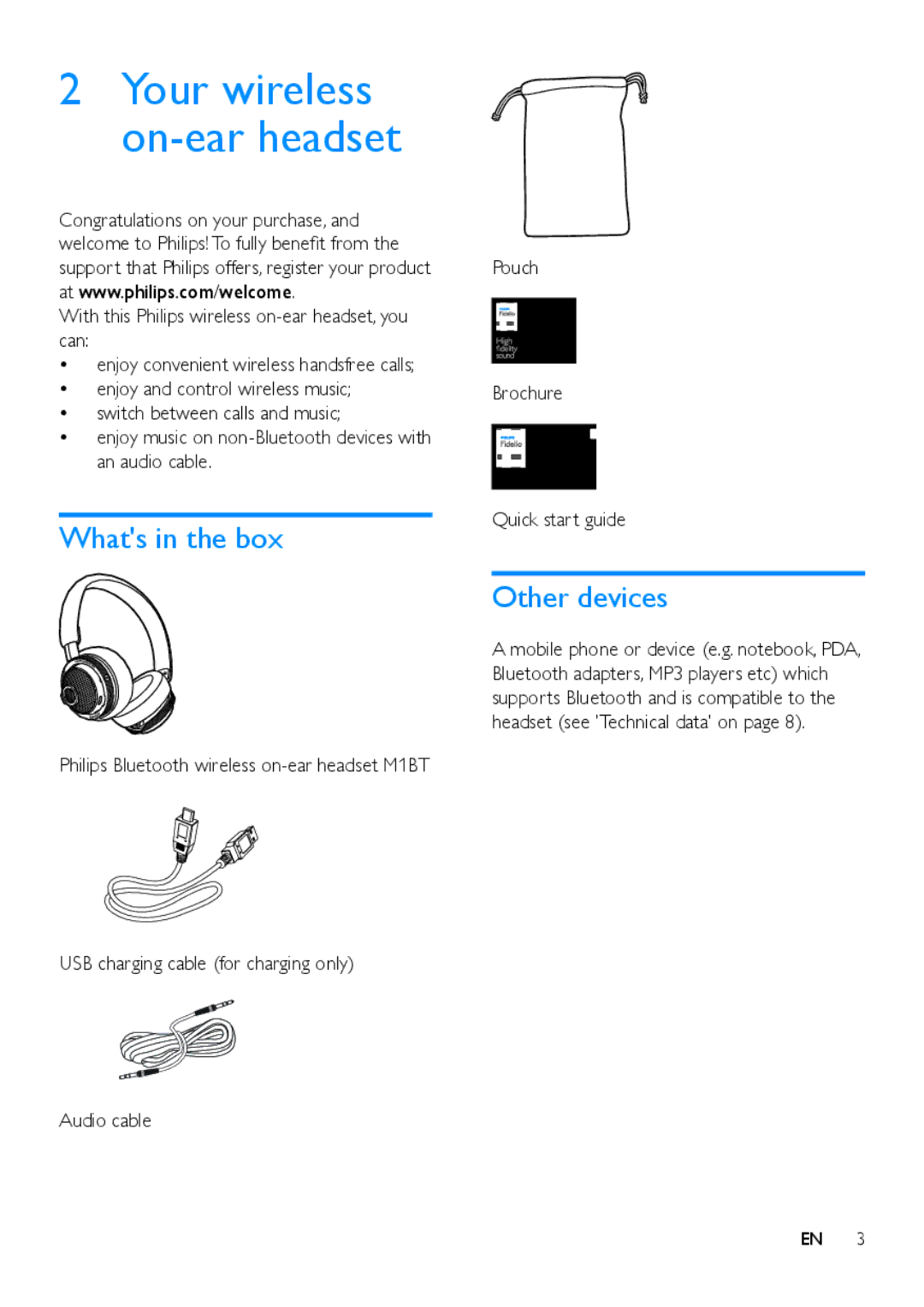 Philips M1BT user manual Whats in the box, Other devices 