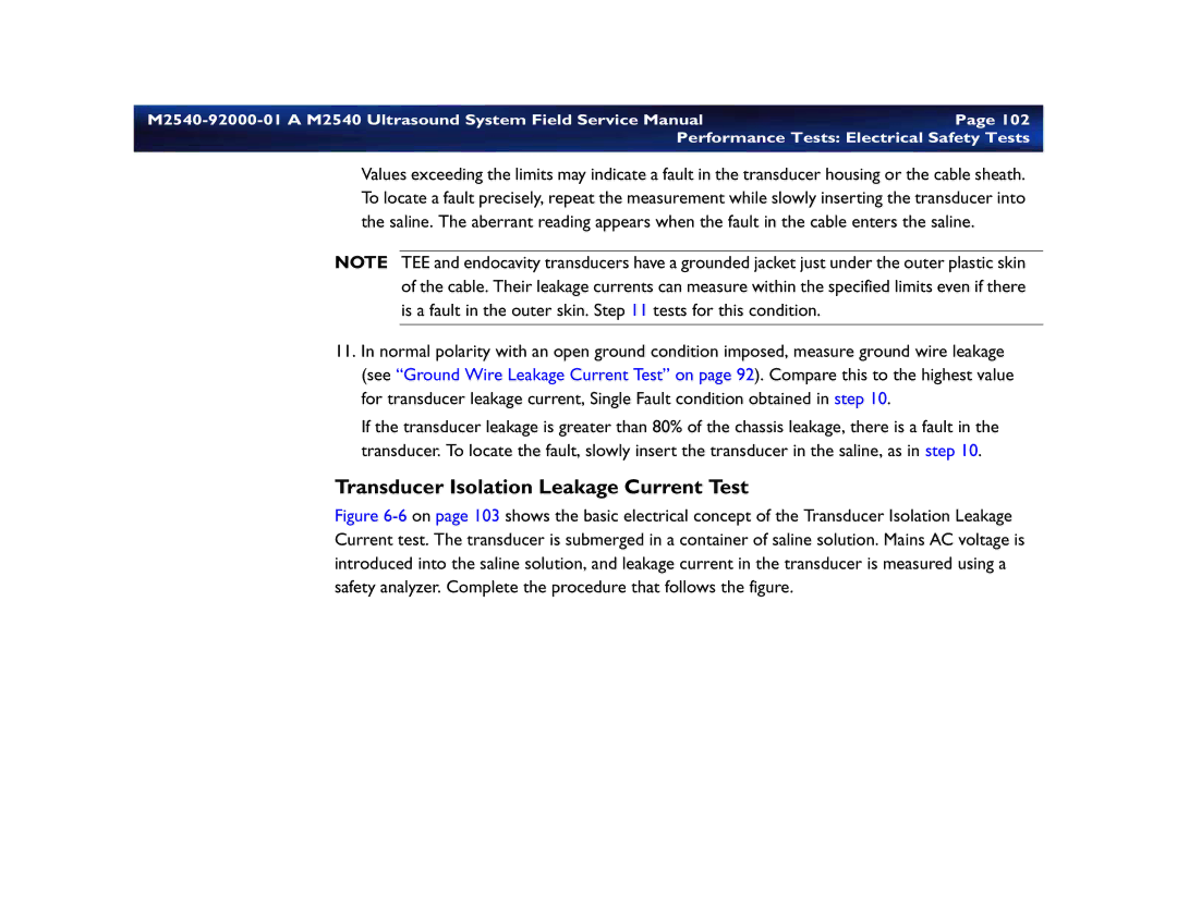 Philips M2540 service manual Transducer Isolation Leakage Current Test 