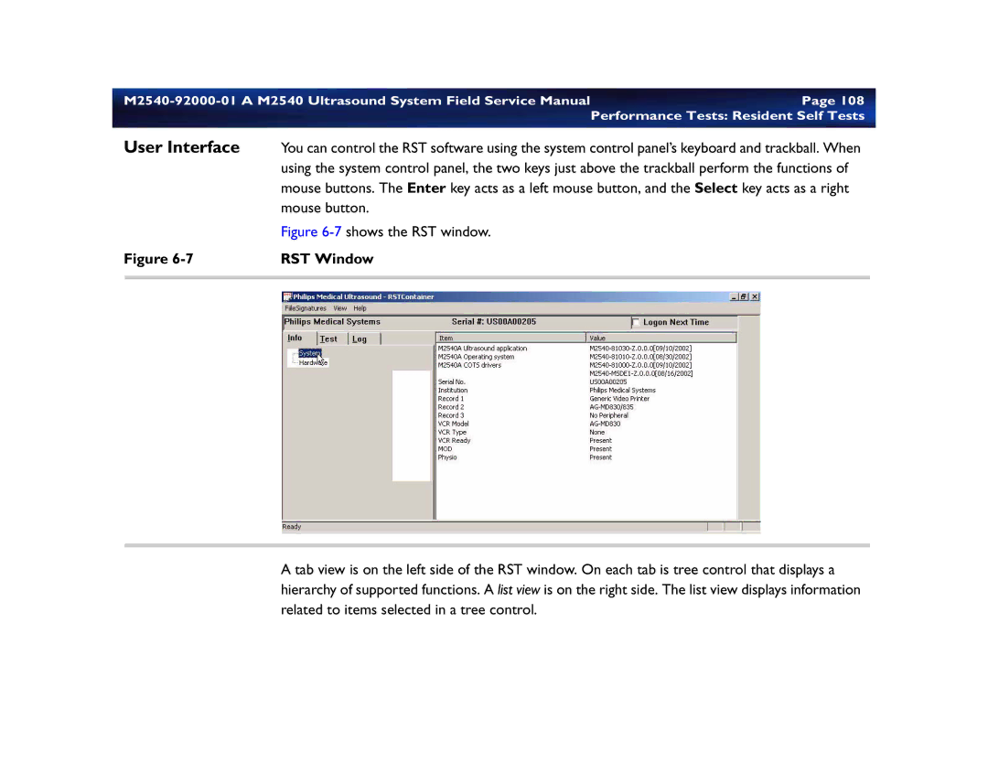 Philips M2540 service manual User Interface, RST Window 