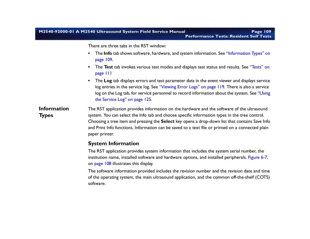 Philips M2540 service manual Information Types, System Information 