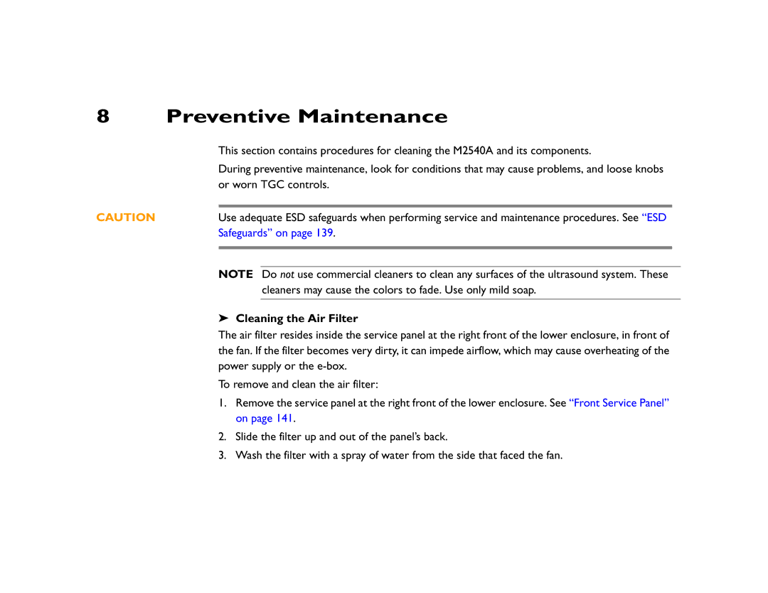 Philips M2540 service manual Preventive Maintenance, Cleaning the Air Filter 