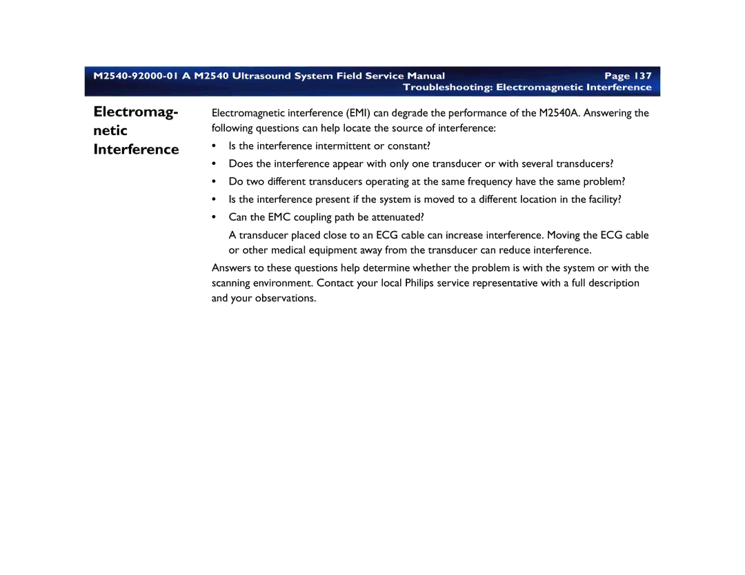 Philips M2540 service manual Electromag- netic Interference 