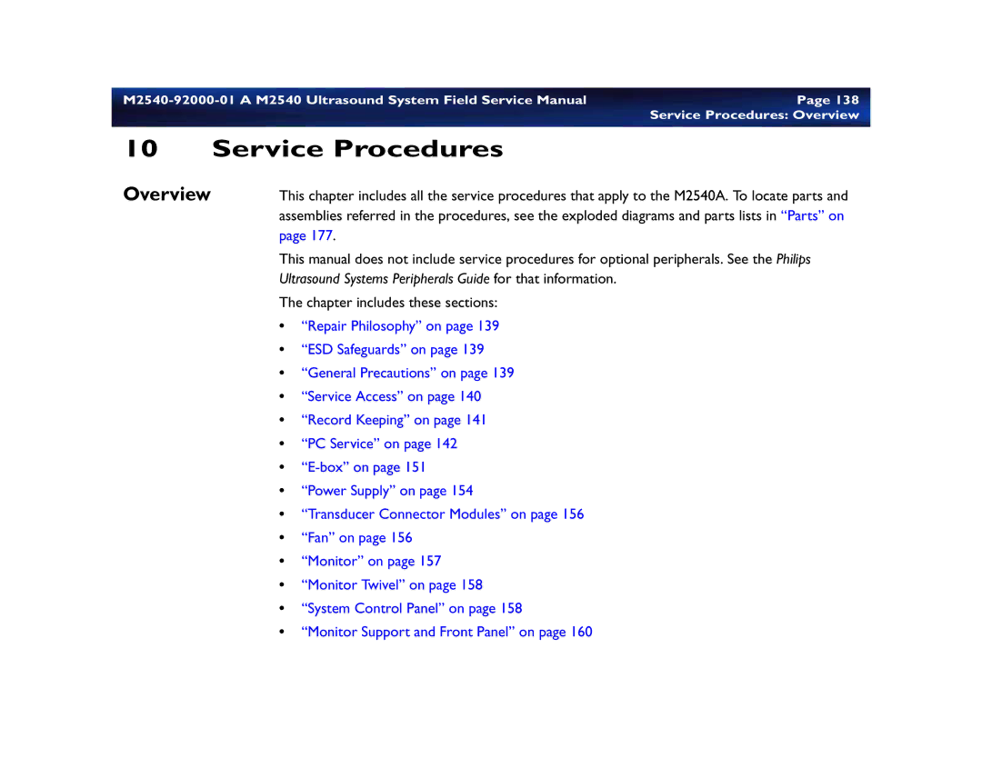 Philips M2540 service manual Service Procedures, Overview 