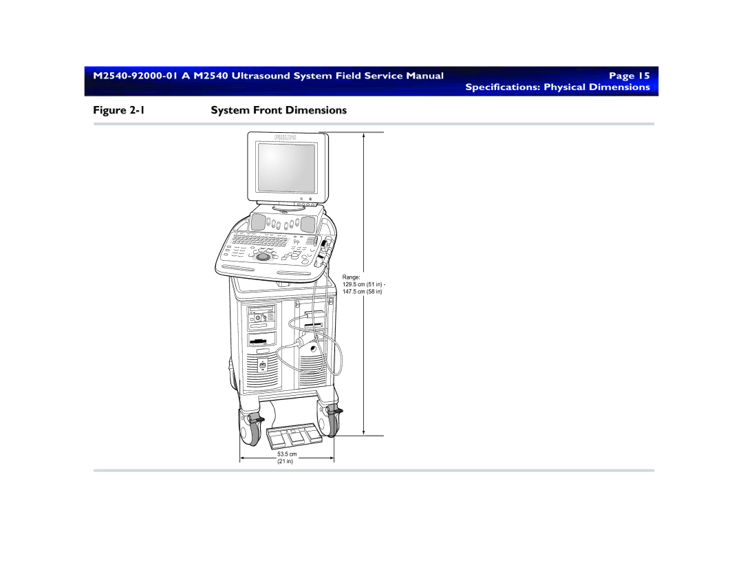 Philips M2540 service manual System Front Dimensions 