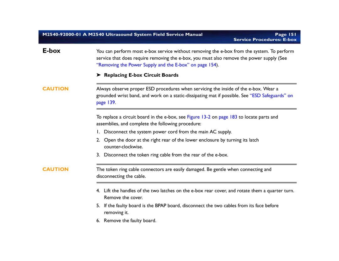 Philips M2540 service manual Box, Replacing E-box Circuit Boards 