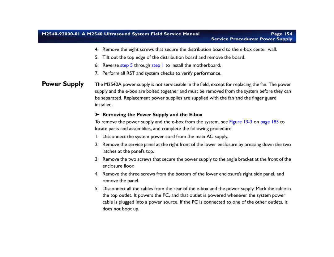 Philips M2540 service manual Removing the Power Supply and the E-box 