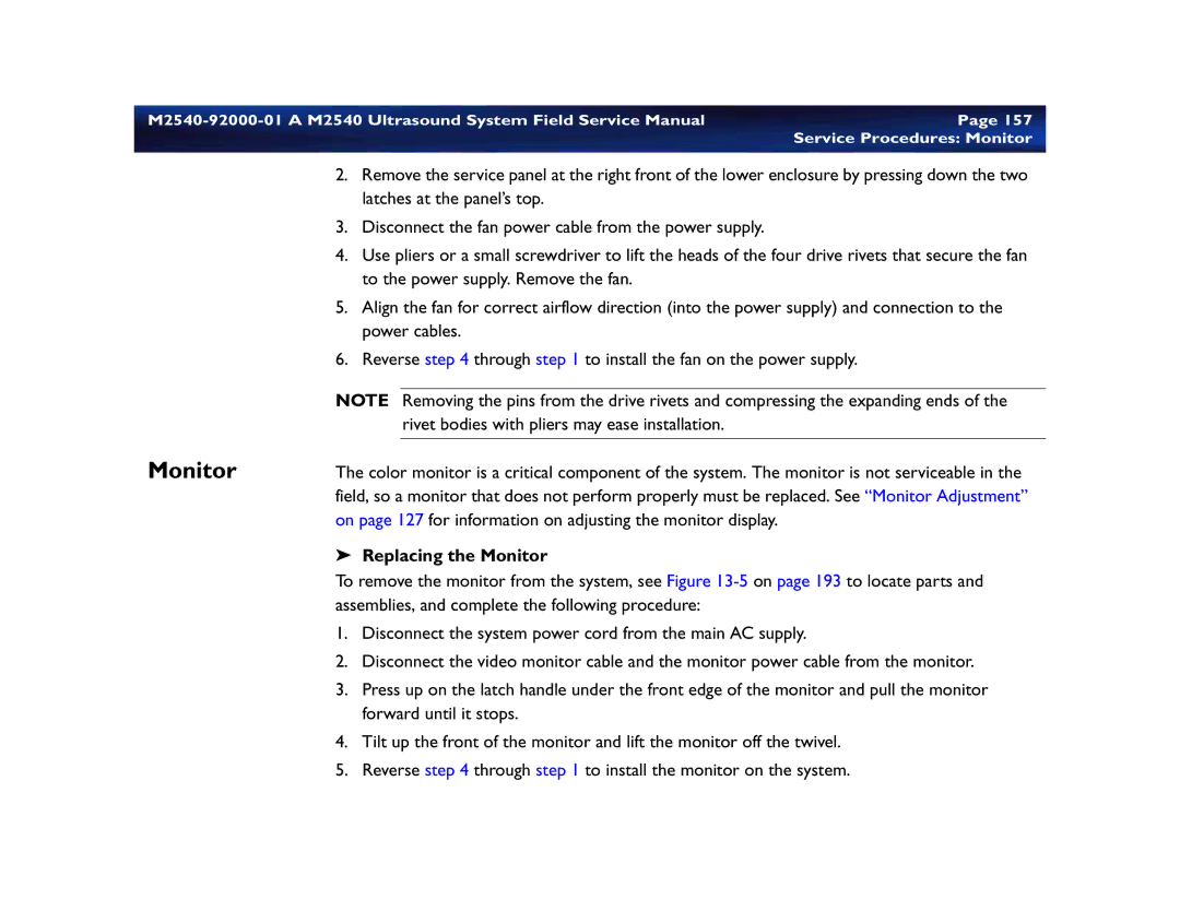 Philips M2540 service manual Replacing the Monitor 