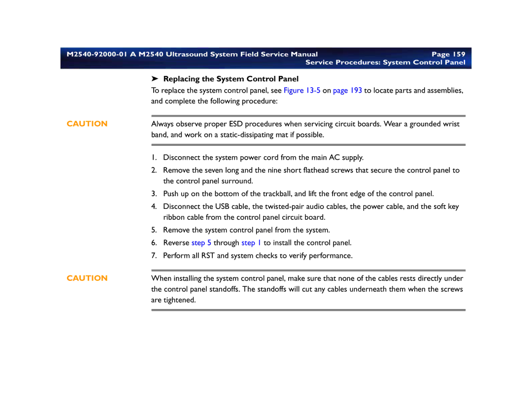 Philips M2540 service manual Replacing the System Control Panel 