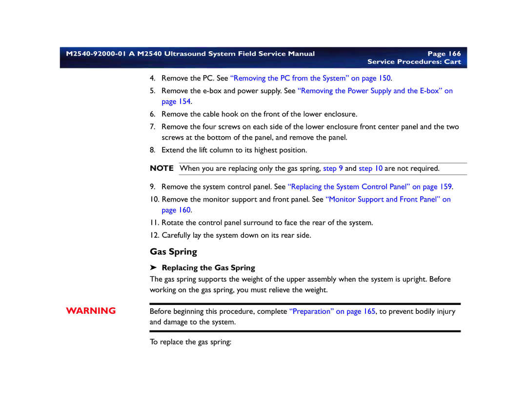 Philips M2540 service manual Replacing the Gas Spring 