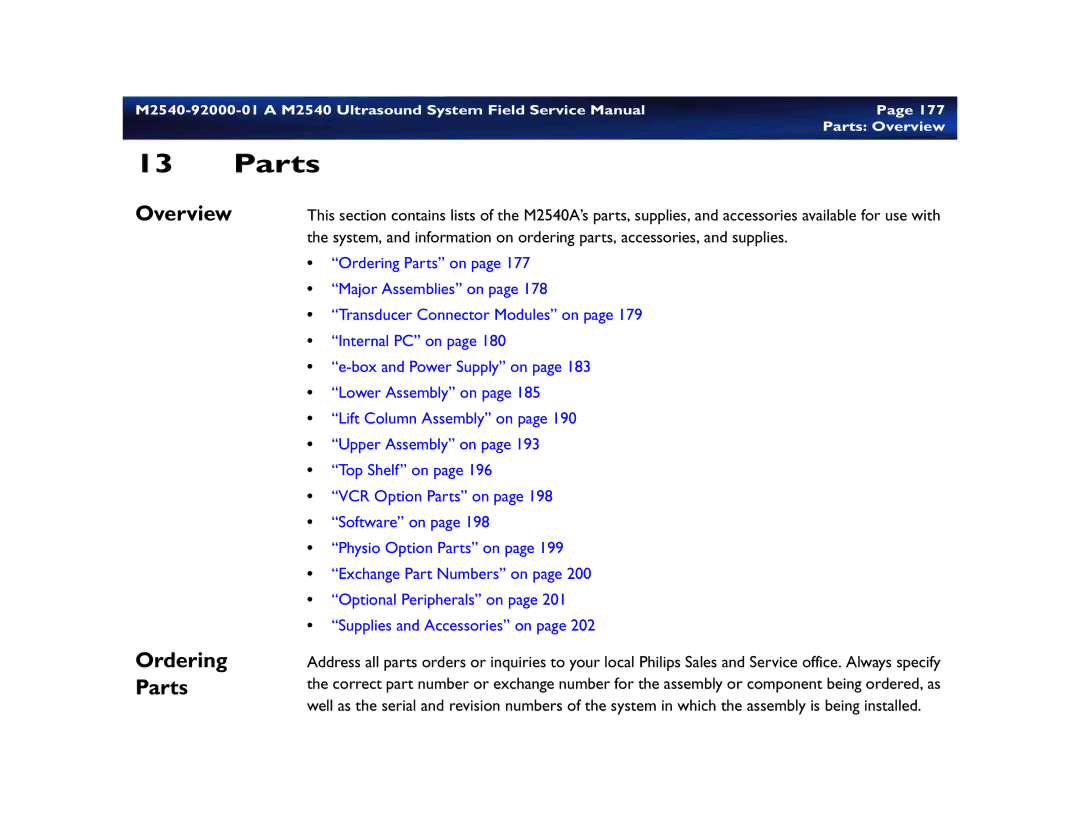 Philips M2540 service manual Overview Ordering Parts 