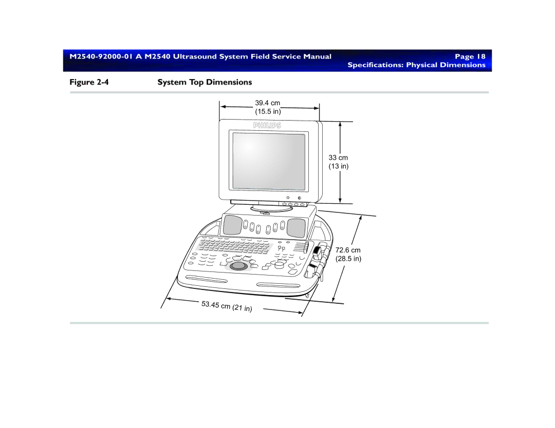 Philips M2540 service manual System Top Dimensions 