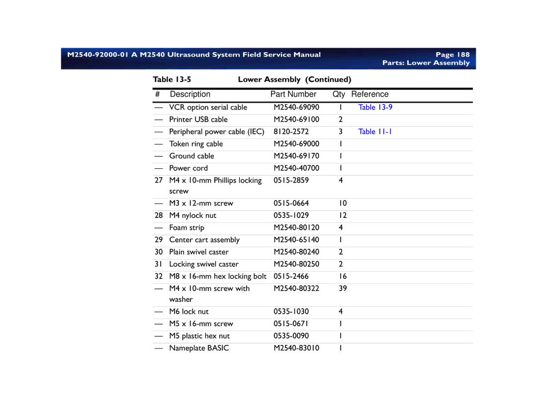 Philips M2540 service manual Parts Lower Assembly 