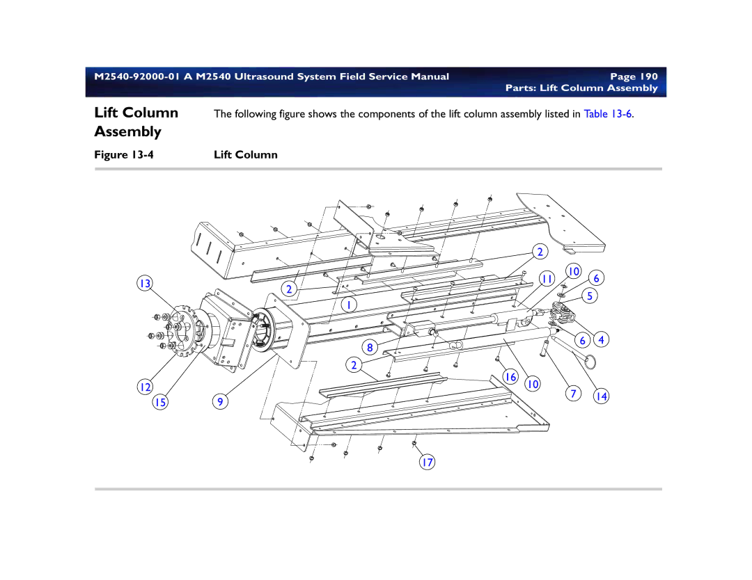 Philips M2540 service manual Lift Column Assembly 