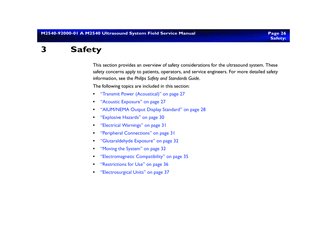 Philips M2540 service manual Safety 