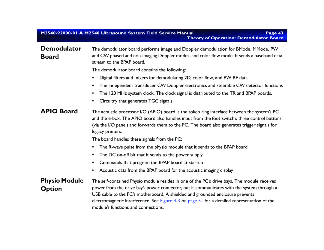 Philips M2540 service manual Demodulator Board Apio Board, Physio Module Option 