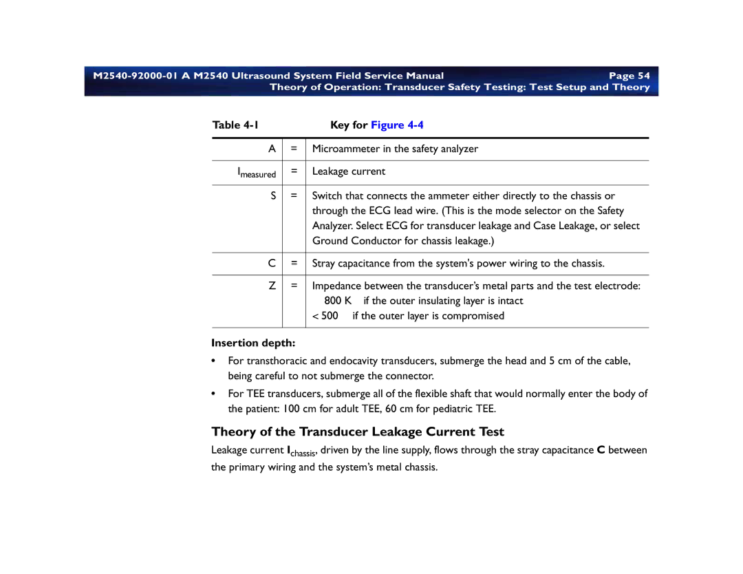 Philips M2540 service manual Theory of the Transducer Leakage Current Test, Insertion depth 