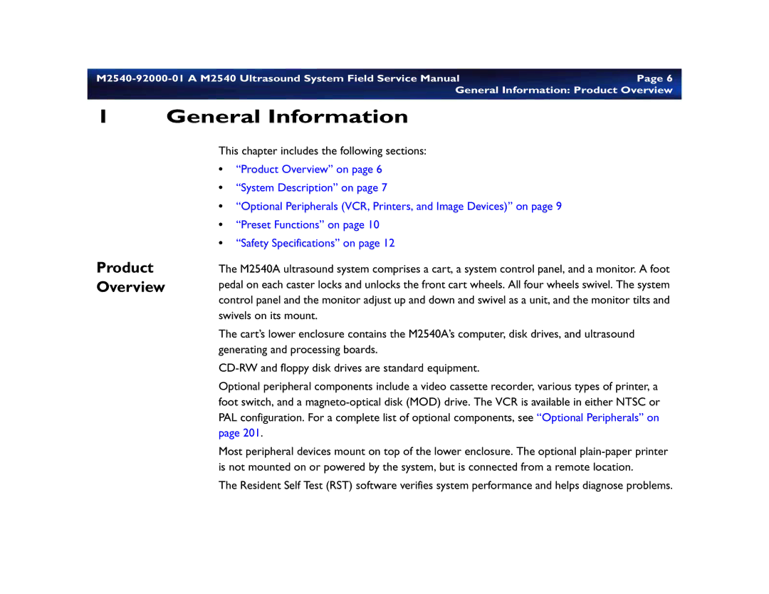 Philips M2540 service manual General Information, Product Overview 