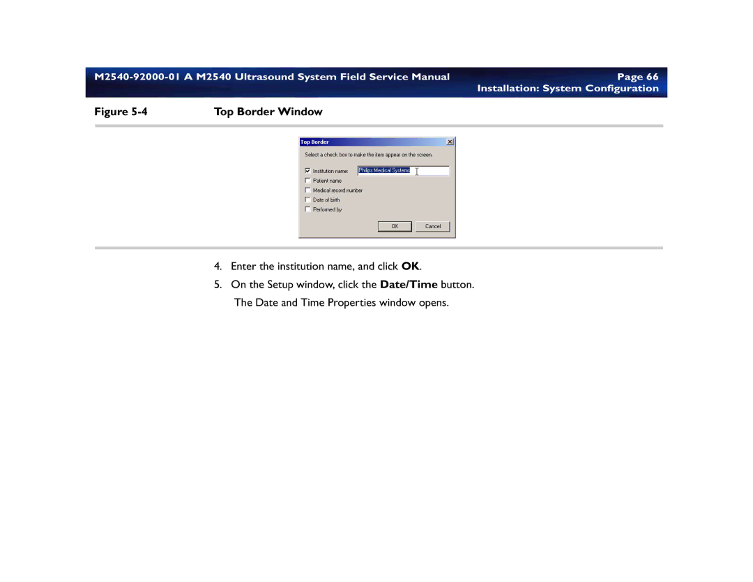 Philips M2540 service manual Top Border Window 