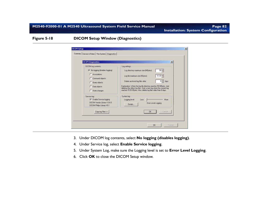 Philips M2540 service manual Dicom Setup Window Diagnostics 