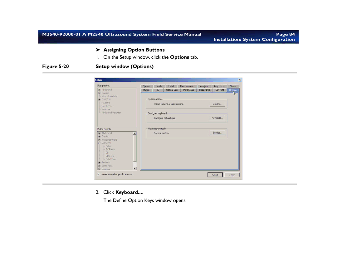 Philips M2540 service manual Assigning Option Buttons, Click Keyboard 