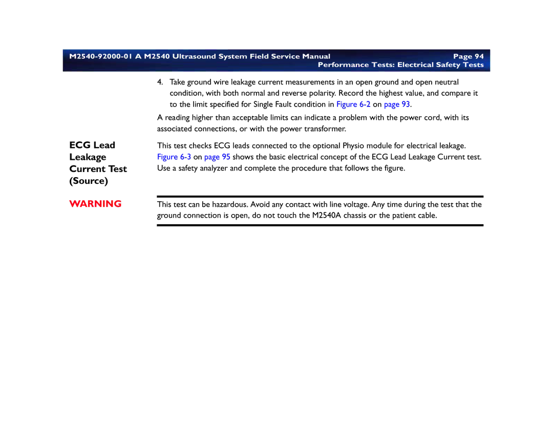 Philips M2540 service manual ECG Lead, Leakage Current Test Source 